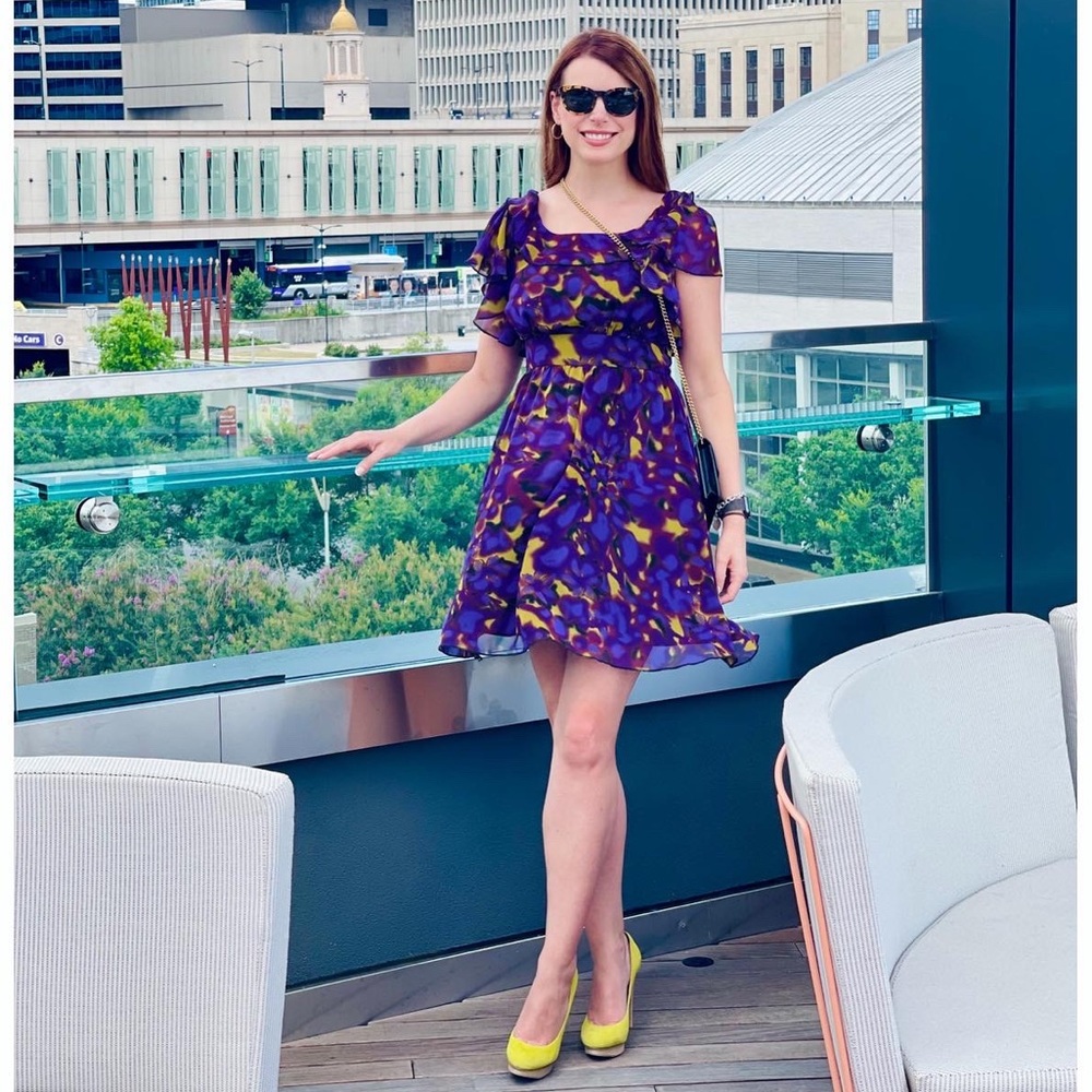 Purple print dress sundress with ruffle